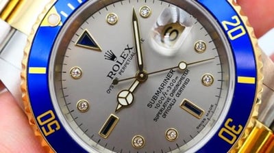 【美好時光】罕見末代灰鑽（會賺）極美品ROLEX勞力士16613SG灰色鑽面Serti Dial  01