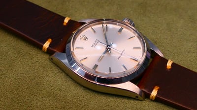 (美好時光）（深咖啡色）19mm收16mm ROLEX男錶用復古皮錶帶 6426 6694 1500 5500 1501等34mm用3