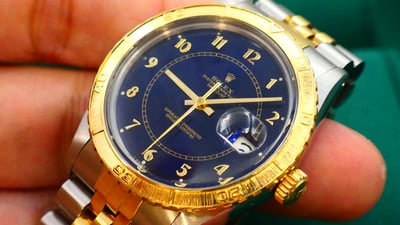 【美好時光】ROLEX勞力士罕見型號16253半金爬山虎有保單RSC驗畢！搭配極罕見綻藍色老鍋爐面！1