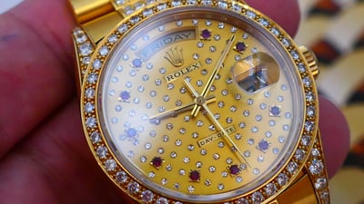 【甜甜價 單售面盤】Pleiades 昴宿星團ROLEX勞力士原裝整片18K K金 紅寶石滿天星面盤！原廠零件訂價60幾萬3