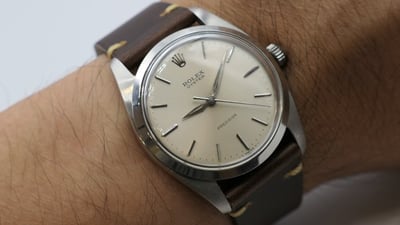 (美好時光）1965年份！有原廠保單！無拋整ROLEX勞力士罕見型號6424大手捲極優美品1