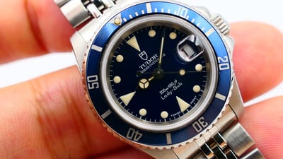 【美好時光】罕見藍面藍圈膏藥面有保單ROLEX龍頭底蓋Tudor 96090 lady sub經典迷你小水鬼ROLEX服務中心小姐標配^^1