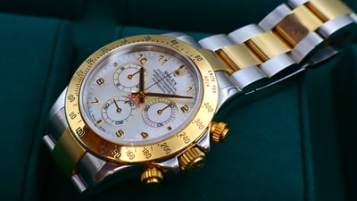 【美好時光】ROLEX 116523罕見珍珠貝母面盤半金迪通拿Daytona美品1