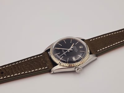 （深軍綠色）快拆型！20mm收16mm ROLEX 男錶用縫線皮錶帶 1680 1665 16610 14060 18034