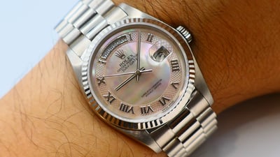 【美好時光】罕見型號勞力士ROLEX 18039白K款Daydate盒單全配特殊面1