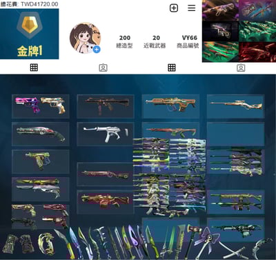 【編號VY66】月付1600元起 主打絕版冠軍2023+冠軍2024+奧術2.0套+緋金套+玉龍套+惡鬼套 15特效暴徒5特效幻象20近戰武器 星靈偵查蝴蝶刀棄王匕首等造型1