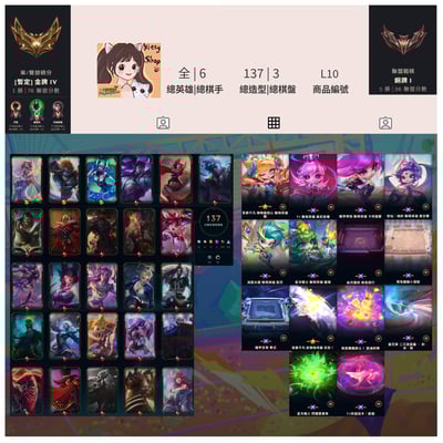 【編號L10】月付1500元起 主打尊爵關T1奧莉安娜戰爭學院卡特劍仙魔甘娜潟藍凱莎星光露璐萌兔小酒館機甲等造型 全英137造型1