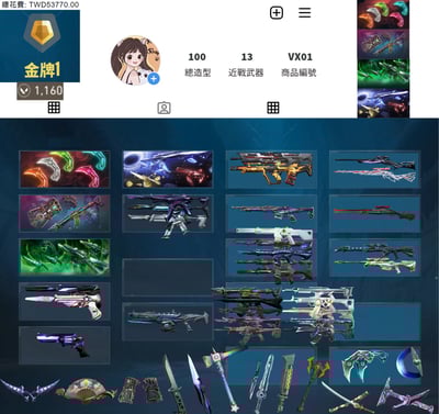 【編號VX01】月付1500元起 主打絕版VCT2025冠軍爪刀+奧術2.0套+螺旋套+奇點2.0套 黑波/晶矽/EXO/混沌/奧術/異星/捍勇/起源/奇點暴徒 光炫/偵查/螺旋/奇點/殞落幻象 牛扇異星小刀惡鬼武士刀等造型1