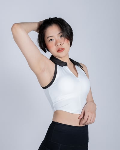 🎾 撞色削肩POLO｜清新白3