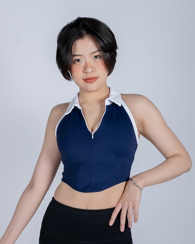 🎾 撞色削肩POLO｜校隊藍1