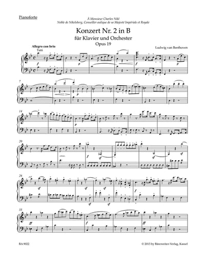 L. v. Beethoven : Concerto No. 2 B-flat major for Pianoforte and Orchestra op. 194