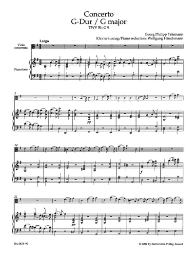 G. P. Telemann：Concerto for Viola and Orchestra in G major TWV 51:G92
