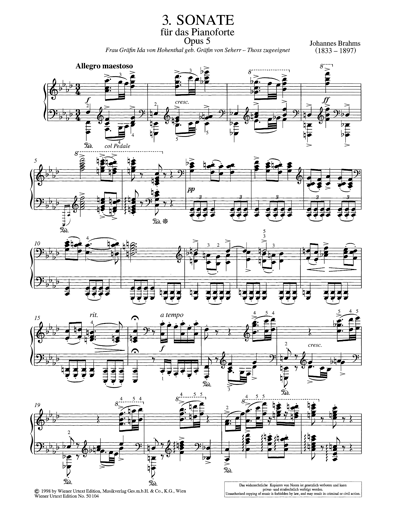 J. Brahms : Piano Sonata for piano - op. 5   布拉姆斯 ： 鋼琴奏鳴曲 作品. 52