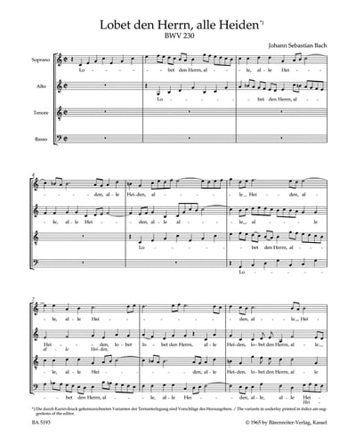 J. S. Bach : Lobet den Herrn, alle Heiden BWV 230. Motet for mixed choir (SATB), instruments ad lib.2