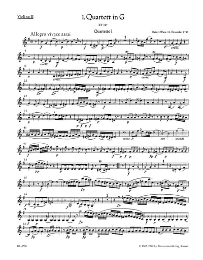 W. A. Mozart : 10 Celebrated String Quartets K. 387, 421, 428, 458, 464, 465, 499, 575, 589, 5903