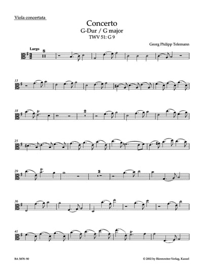 G. P. Telemann：Concerto for Viola and Orchestra in G major TWV 51:G93