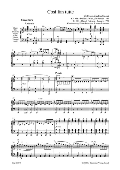 W. A. Mozart : Cosi fan tutte K. 5882