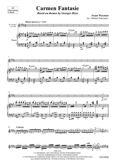 Carmen Fantasie Based on themes by Georges Bizet Trumpet or Cornet & Piano3