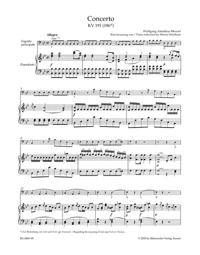 W. A. Mozart : Concerto for Bassoon and Orchestra in B-flat major K. 191(186e)2