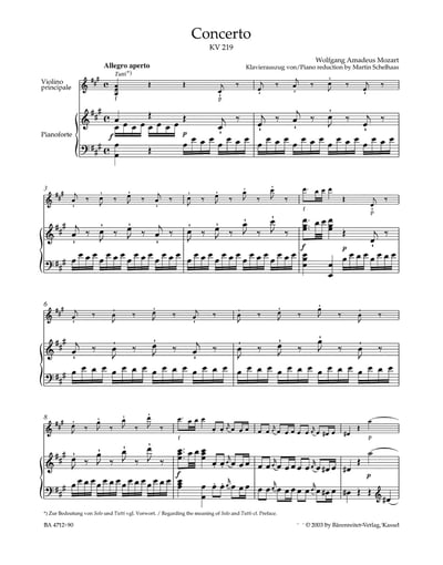 W. A. Mozart : Concerto for Violin and Orchestra no. 5 in A major K. 2192