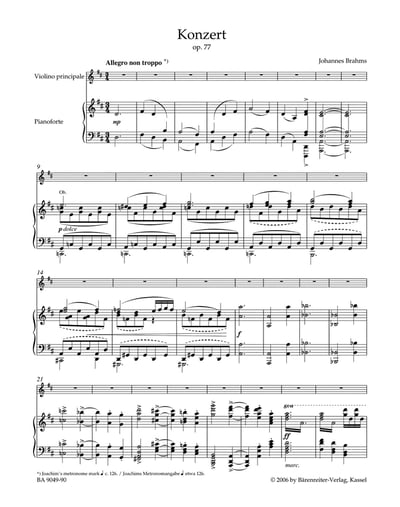 J. Brahms : Concerto for Violin and Orchestra in D major op. 772