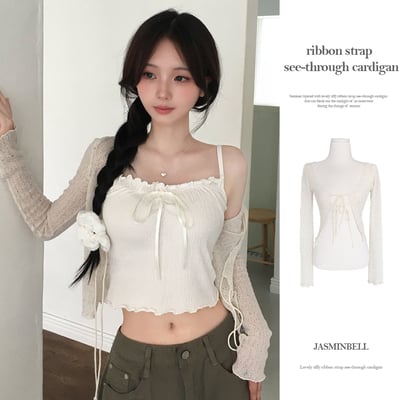 [Salantem/透裏] TOPY 蝴蝶結 束帶 荷葉 針織衫 針織衫 外套 RAID 防曬 夏季開襟毛衫3