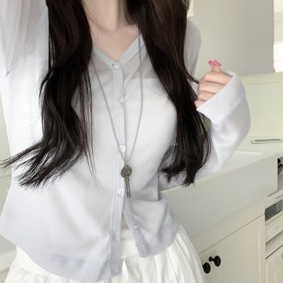 [WHOOD WHOOD~/SANTA TEM❤️] HIME V領 透裏 長袖 開襟毛衫5