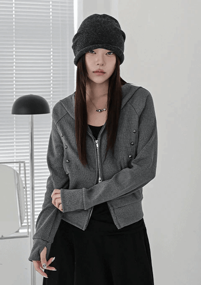 Noah 鉚釘兩用拉鍊帽衫1