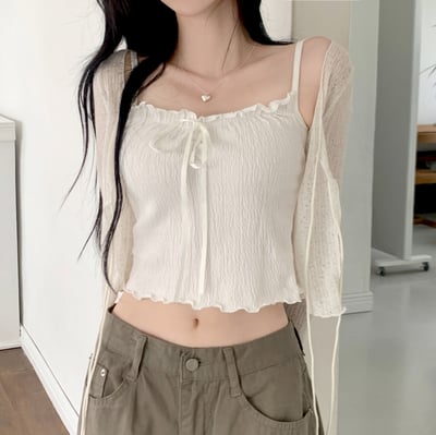 [LOVELY/層疊式單品] Odu 荷葉 蝴蝶結 捏褶 分層 彈力 無袖 VALECORE裝2