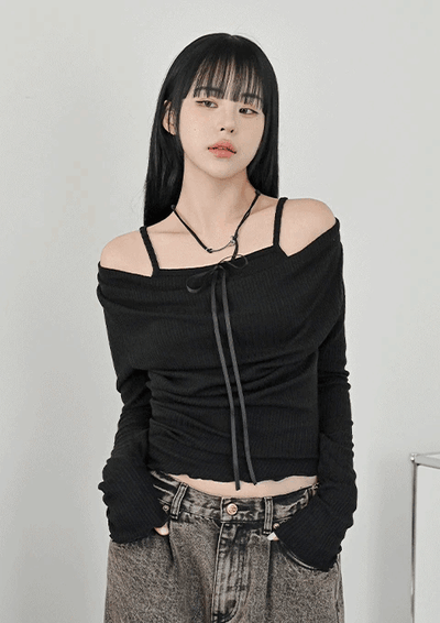 Diven 蝴蝶結層疊式T恤1