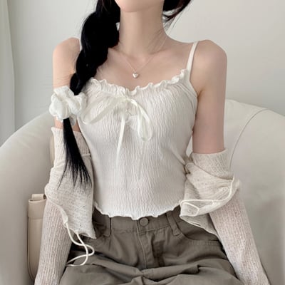 [LOVELY/層疊式單品] Odu 荷葉 蝴蝶結 捏褶 分層 彈力 無袖 VALECORE裝3