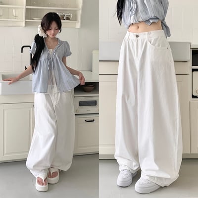 [BACKPOINT/氣球版型] POLCA 大口袋 寬腿 氣球 棉 高腰 ABANG 夏季褲子5