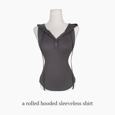 [UNIQ/修身款] HARIN T恤 無袖 分層 帽子 吊帶T恤6