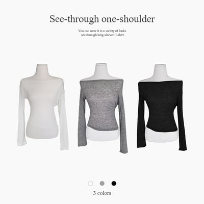 [層疊式單品！]/透視] MARY 透裏 單肩 短身長 長袖 T恤 無紋 露肩 分層 夏季 長袖6