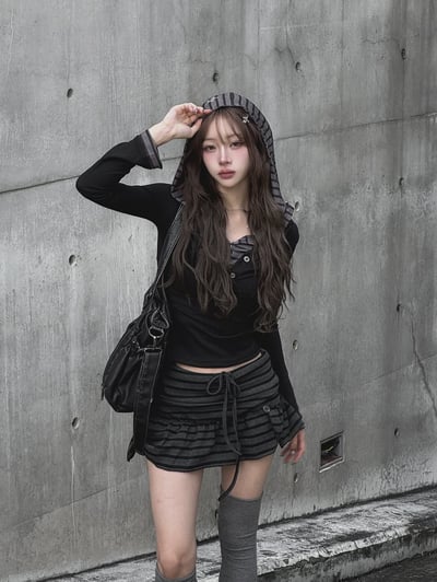 Stripe Layered Button-up Hoodie2