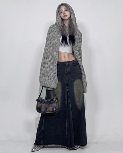 Hoodie shawl bolero knitwear (2 color)2