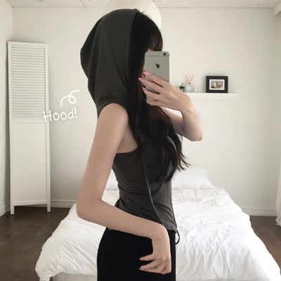 [UNIQ/修身款] HARIN T恤 無袖 分層 帽子 吊帶T恤4