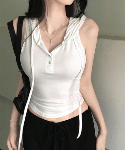 [UNIQ/修身款] HARIN T恤 無袖 分層 帽子 吊帶T恤1