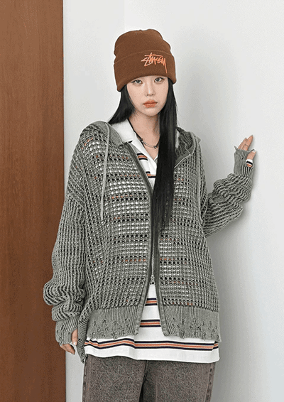 [UNISEX] COING 花紋 暖和的 帽子 針織門襟拉鍊1