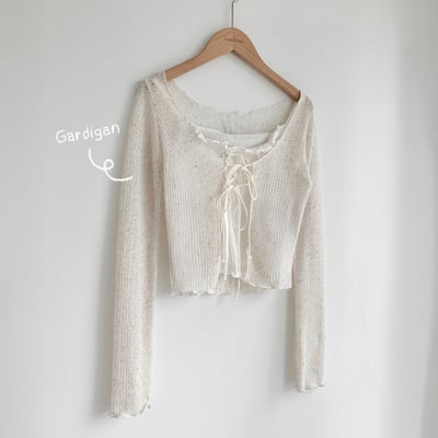 [Salantem/透裏] TOPY 蝴蝶結 束帶 荷葉 針織衫 針織衫 外套 RAID 防曬 夏季開襟毛衫5