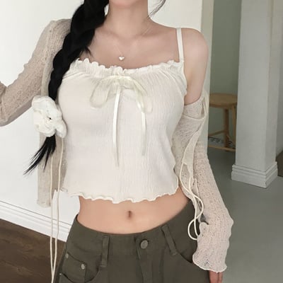 [LOVELY/層疊式單品] Odu 荷葉 蝴蝶結 捏褶 分層 彈力 無袖 VALECORE裝5