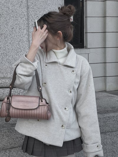 Squared Neck Collar Short Coat (2 color)1