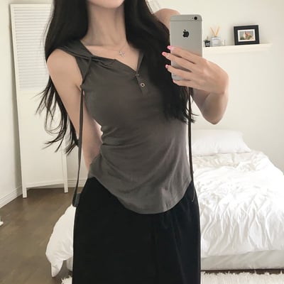 [UNIQ/修身款] HARIN T恤 無袖 分層 帽子 吊帶T恤5