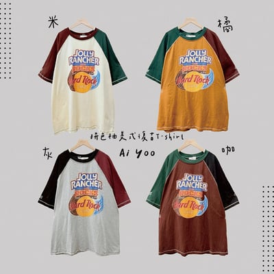 ✿全新選物✿ {A024} 4色拼色袖美式復古T-shirt(現貨)1