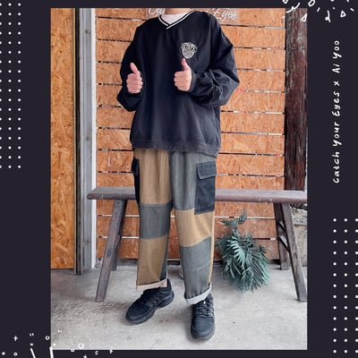 ✿全新選物✿ {A008} 2色復古工裝拼布長褲（現貨）9