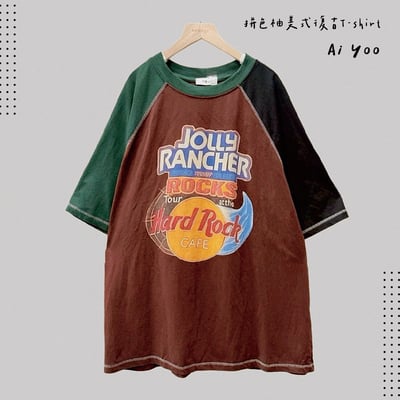 ✿全新選物✿ {A024} 4色拼色袖美式復古T-shirt(現貨)6