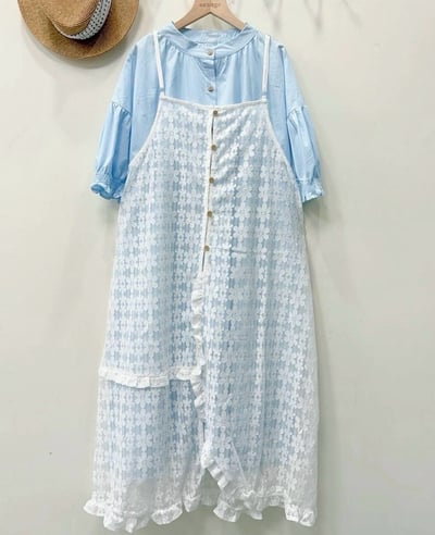 ✿全新選物✿ {A029-30} 鉤織小花罩衫+長版襯衫/洋裝5