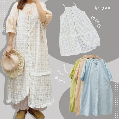 ✿全新選物✿ {A029-30} 鉤織小花罩衫+長版襯衫/洋裝1