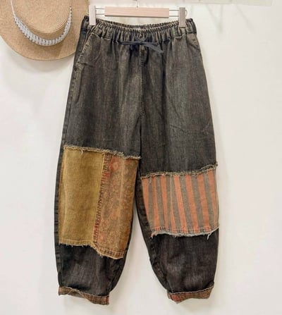 ✿全新選物✿ {A013} 水洗古銅拼布闊腿褲（現貨）1