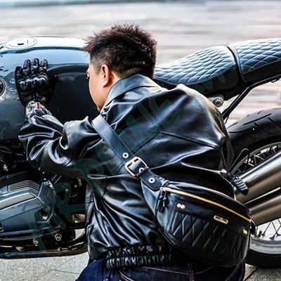 復古菱格紋皮革包 摩托車側背包 重機包 復古側背包8